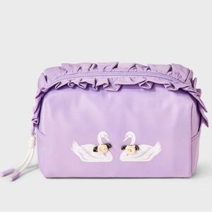 Light Purple Ruffled Swans and Rosette Cosmetic Pouch - Lavender Cosmetic Bag